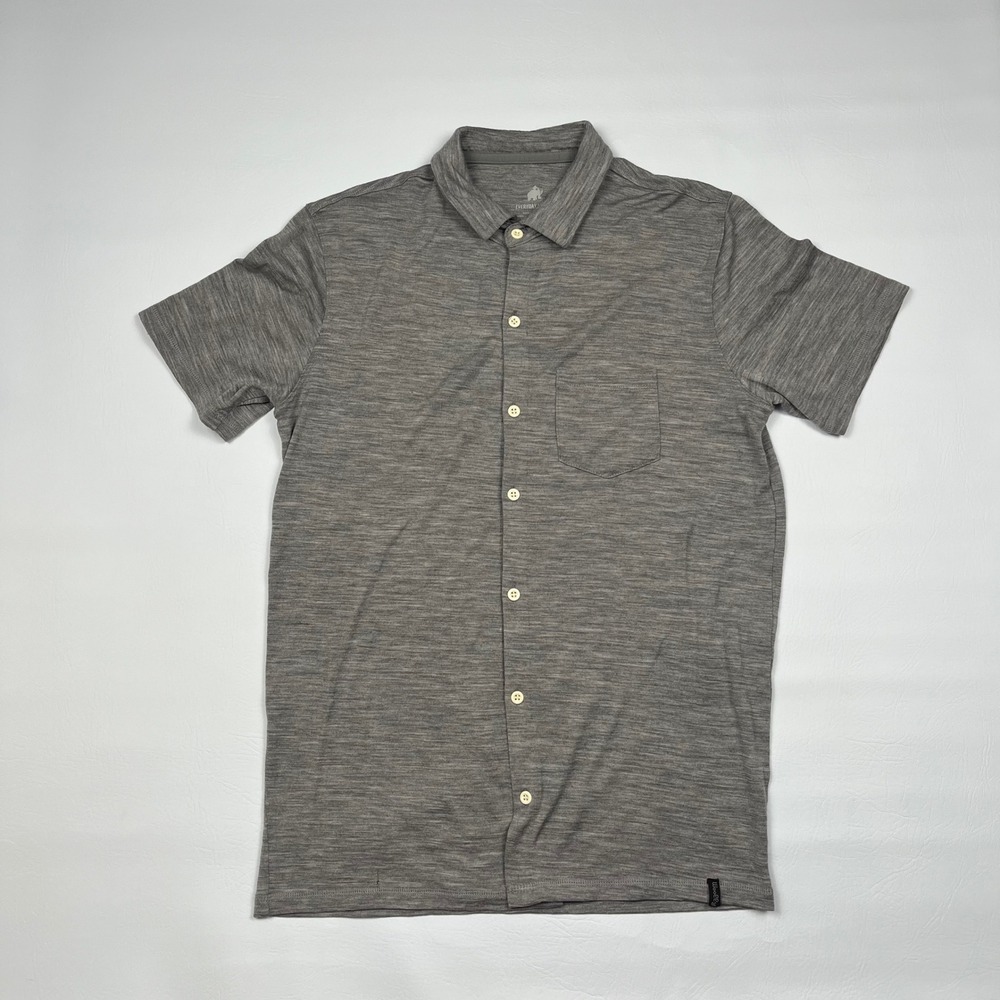 Woolly Everyday Merino Button Down Shirt Mens Small Gray Short Sleeve Pocket